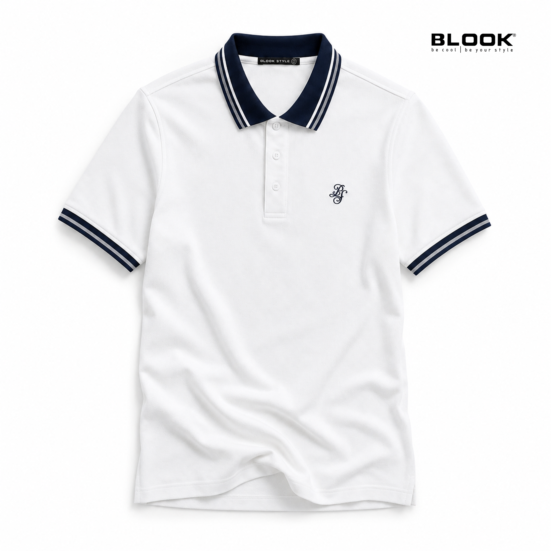  POLO NAM BASIC MÀU TRẮNG CỔ SỌC BLOOK 36052 