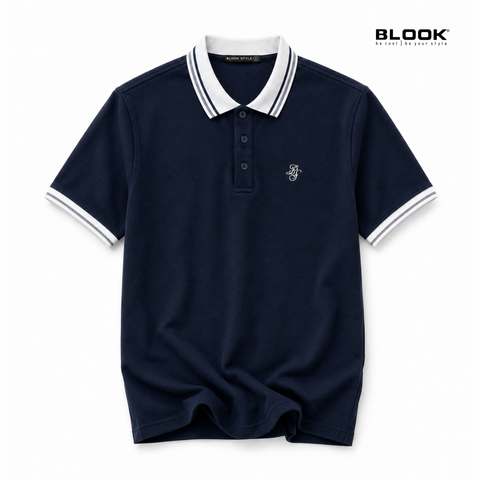  POLO NAM BASIC MÀU XANH NAVY CỔ SỌC BLOOK 36052 