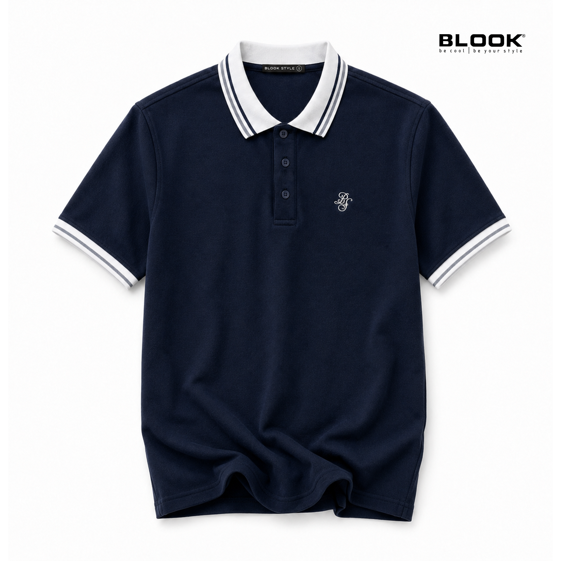 POLO NAM BASIC MÀU XANH NAVY CỔ SỌC BLOOK 36052 