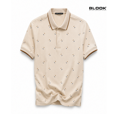  ÁO POLO NAM CỔ ĐIỂN MÀU KEM HOẠ TIẾT TIA CHỚP BLOOK 36043 