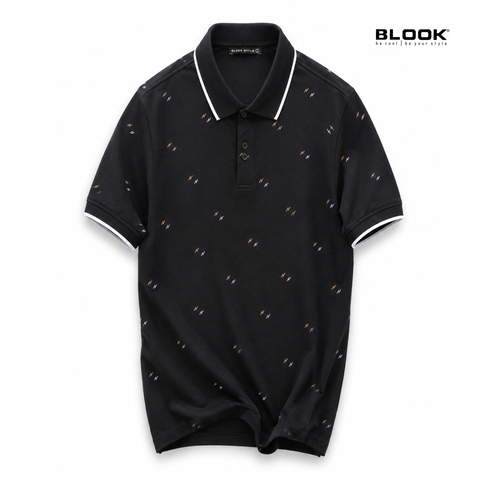  ÁO POLO NAM CỔ ĐIỂN MÀU ĐEN HOẠ TIẾT TIA CHỚP BLOOK 36043 