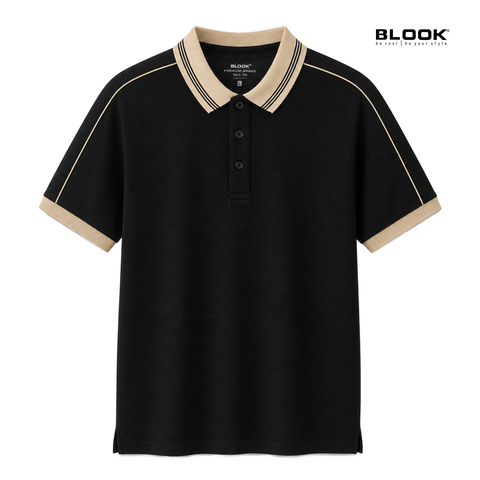  ÁO POLO NAM GÂN LIỀN VAI MÀU ĐEN BLOOK 36071 