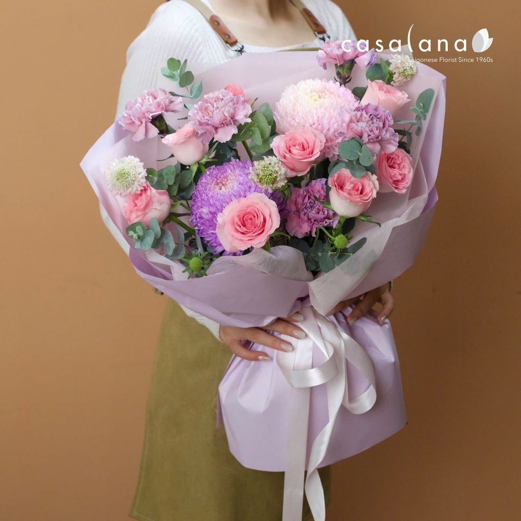  Bó 2 Cúc Hồng Tím 