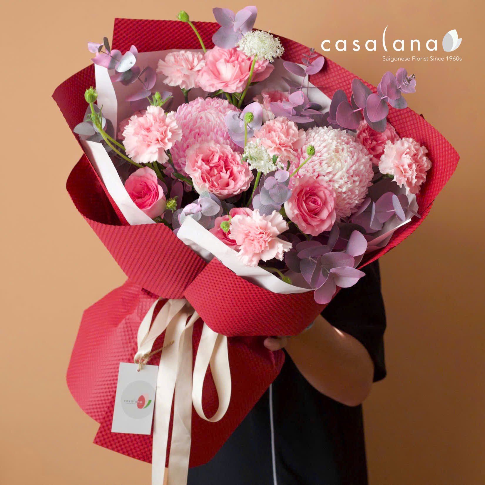  Bó 2 Cúc Mẫu Đơn Hồng Nhạt Mix 