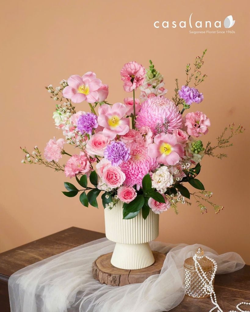  Bình Hoa Tone Hồng 2 Cúc x Tulip_ 20.10 