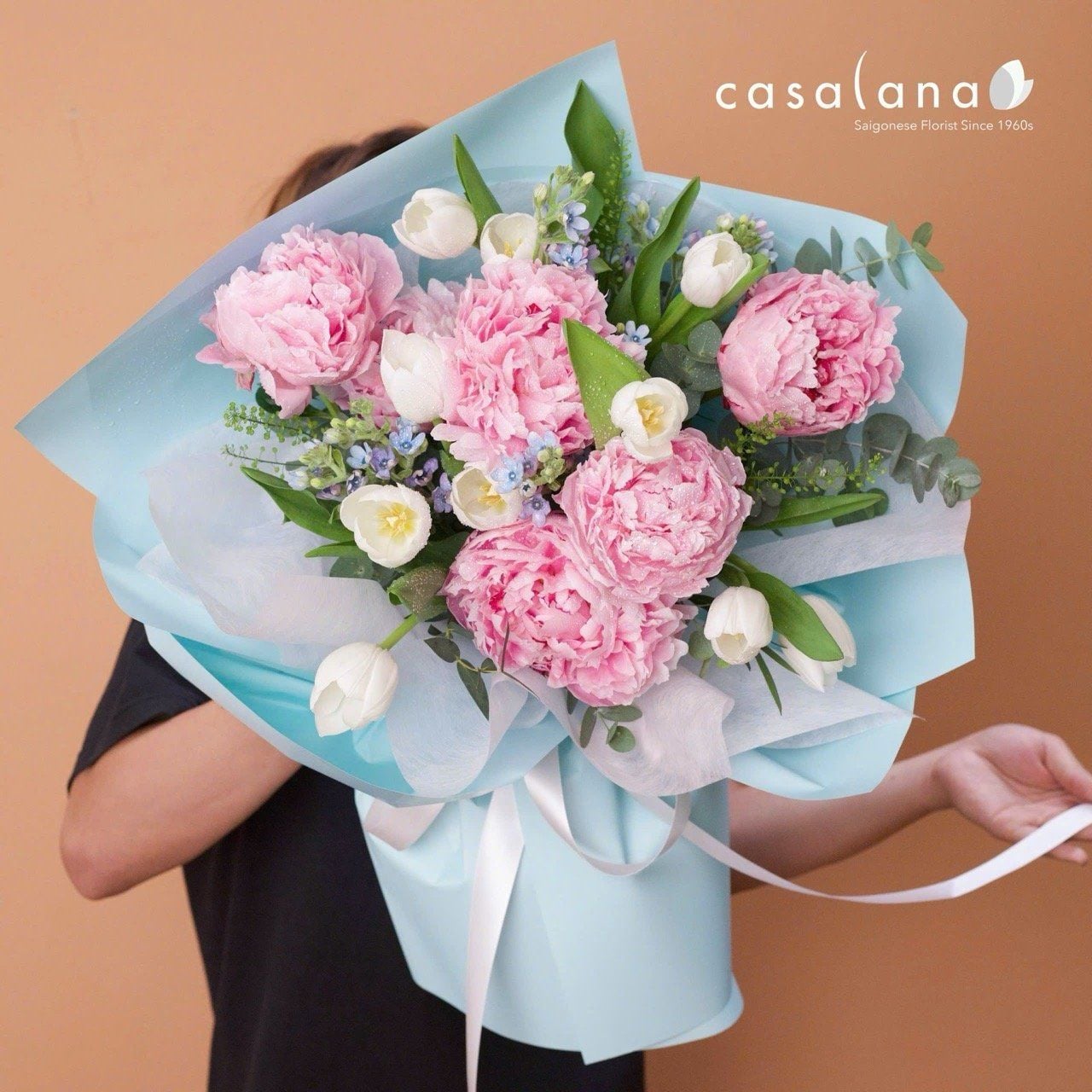  Bó Peony Mix Tulip, Hoa Lá Phụ 