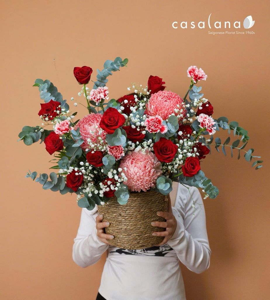  Giỏ Cối 3 Cúc Tone Đỏ 20.10 
