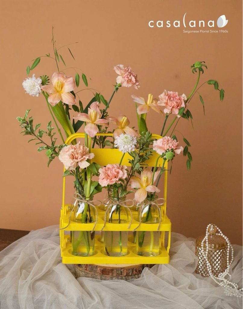  Set Hoa Thả Bình Salmon 