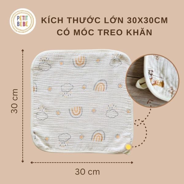  Khăn mặt kích thước lớn 30x30cm cho bé Petit Bebe 