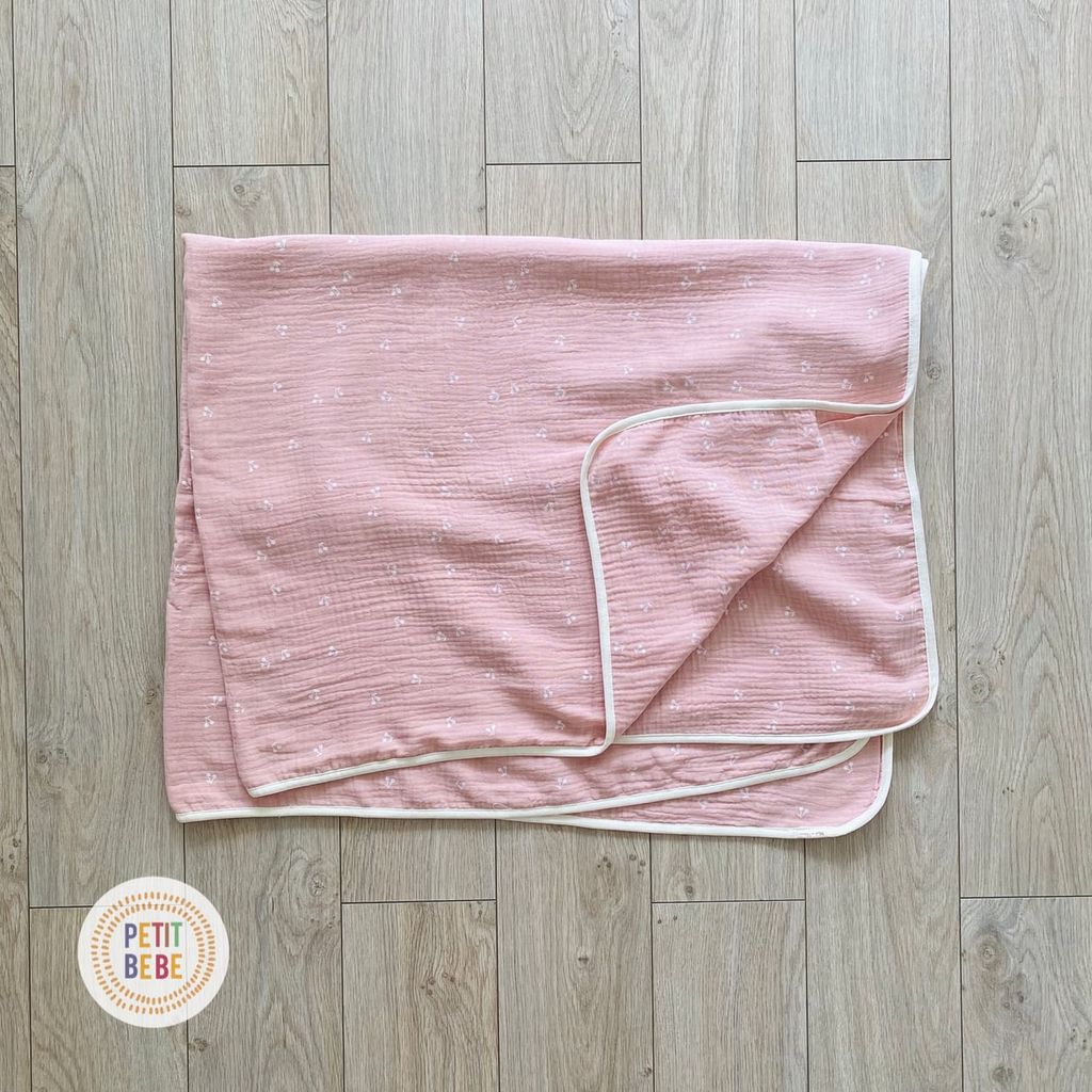 Chăn đa năng Cherry Hồng muslin 4 lớp 