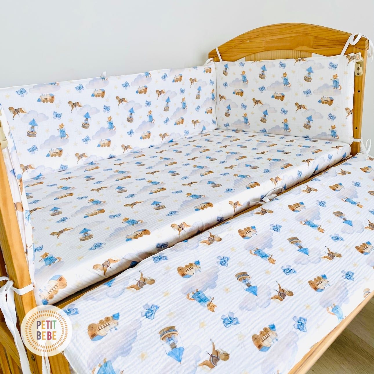  Bộ 4 tấm quây cũi cho bé PETIT BEBE vải muslin 