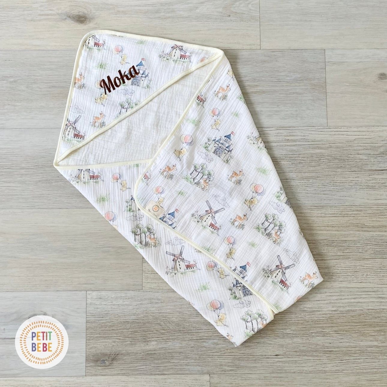  Choàng ủ sơ sinh có mũ PETIT BEBE muslin 4 lớp 