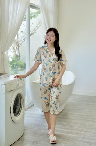 Pijama lụa Latin TNQL - Flutter Cream