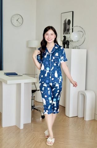 Pijama lụa Latin TNQL - Orbit Dark Blue