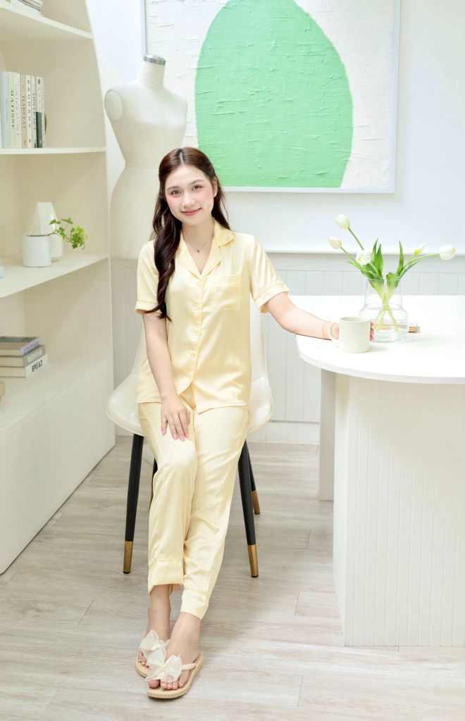 Pijama lụa Latin trơn TNQD - Yellow