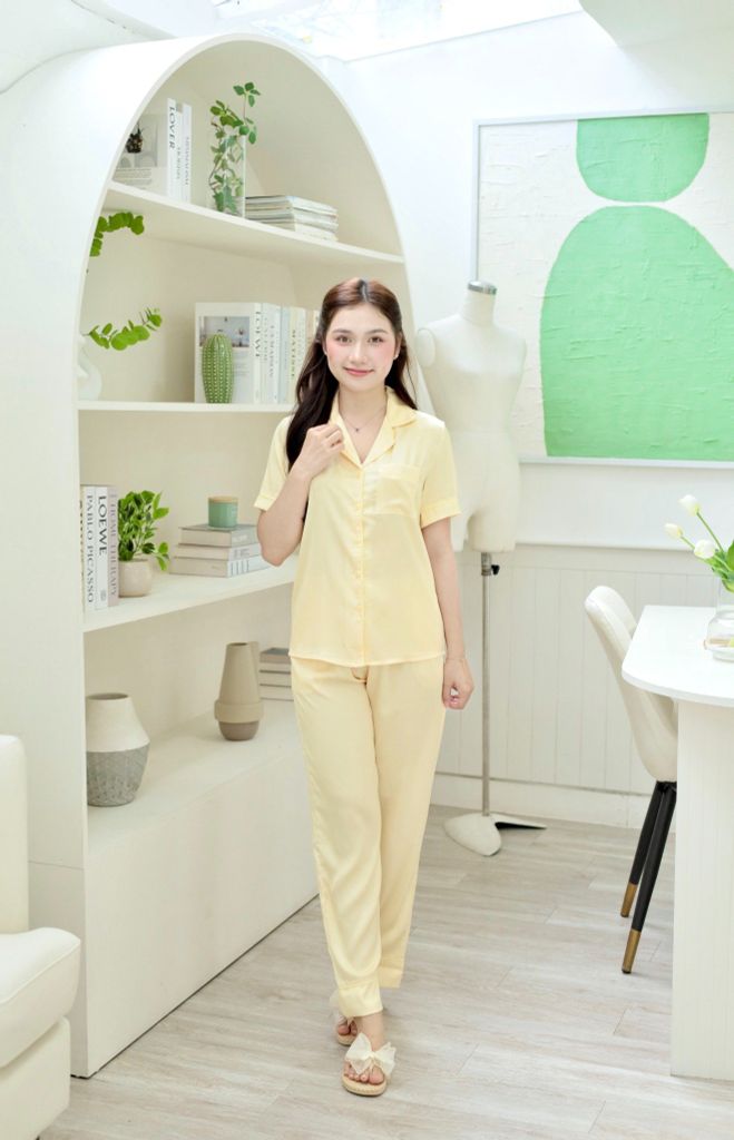 Pijama lụa Latin trơn TNQD - Yellow