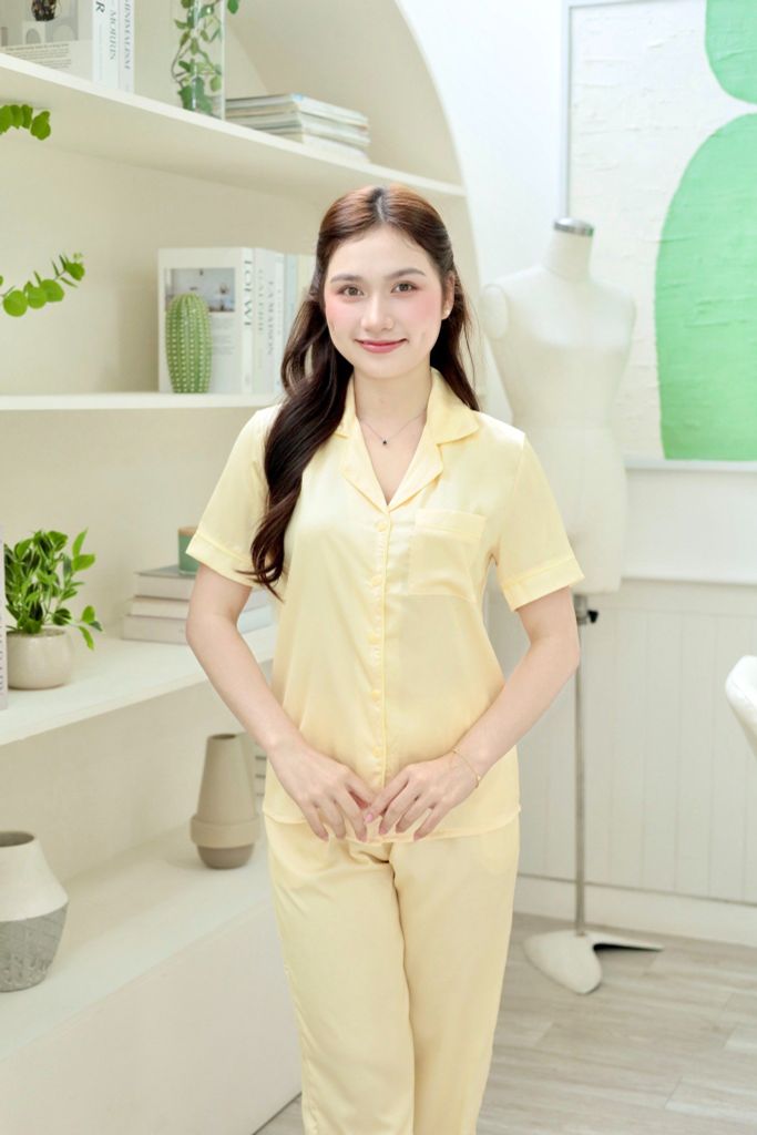 Pijama lụa Latin trơn TNQD - Yellow