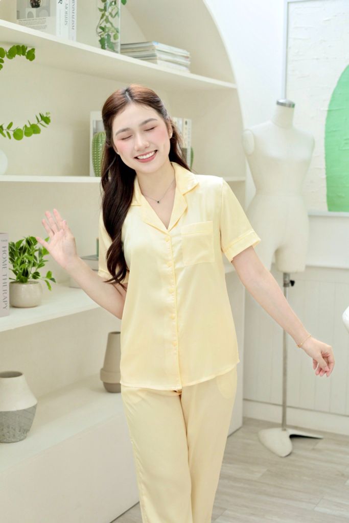 Pijama lụa Latin trơn TNQD - Yellow