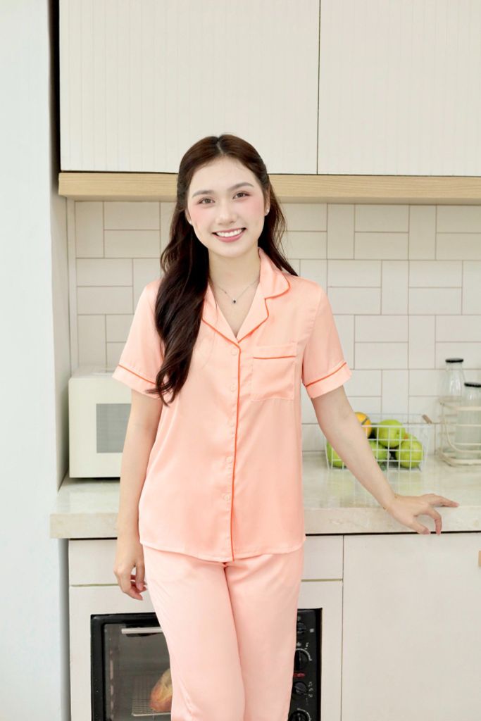 Pijama lụa Latin trơn TNQD - Orange