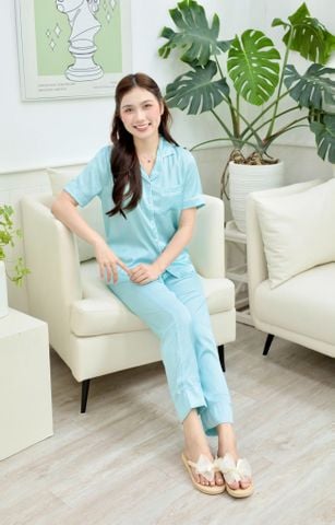 Pijama lụa Latin trơn TNQD - Mint