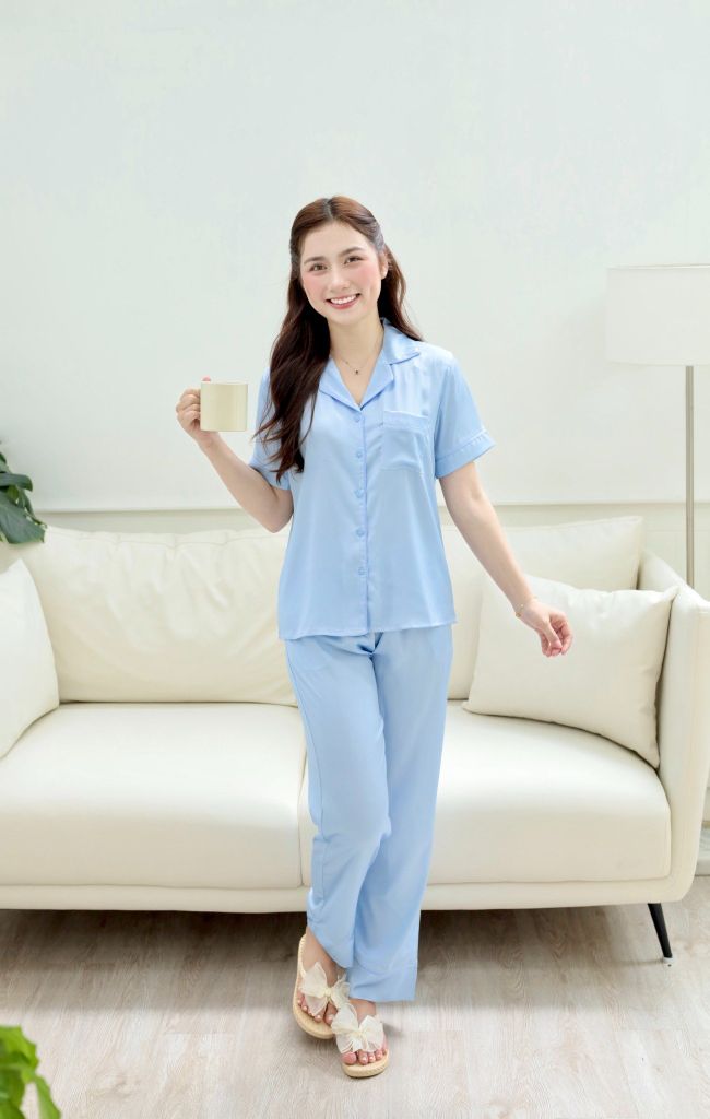Pijama lụa Latin trơn TNQD - Blue