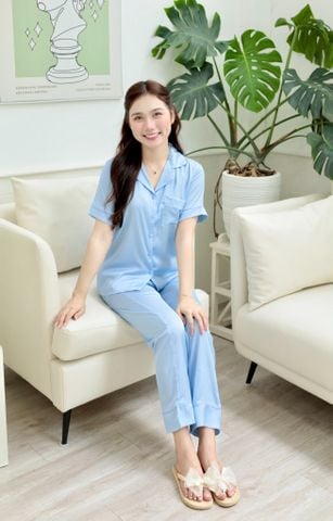 Pijama lụa Latin trơn TNQD - Blue