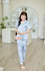 Pijama Lụa latin mềm mại, sang trọng Satino TNQD - Parrot Blue Gray