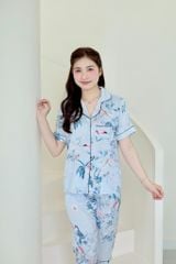 Pijama Lụa latin mềm mại, sang trọng Satino TNQD - Parrot Blue Gray