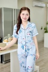 Pijama Lụa latin mềm mại, sang trọng Satino TNQD - Parrot Blue Gray