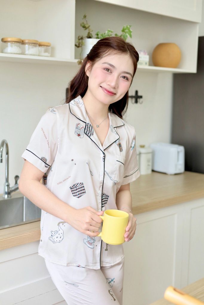 Pijama Lụa latin mềm mại, sang trọng Satino TNQD - Tea Beige