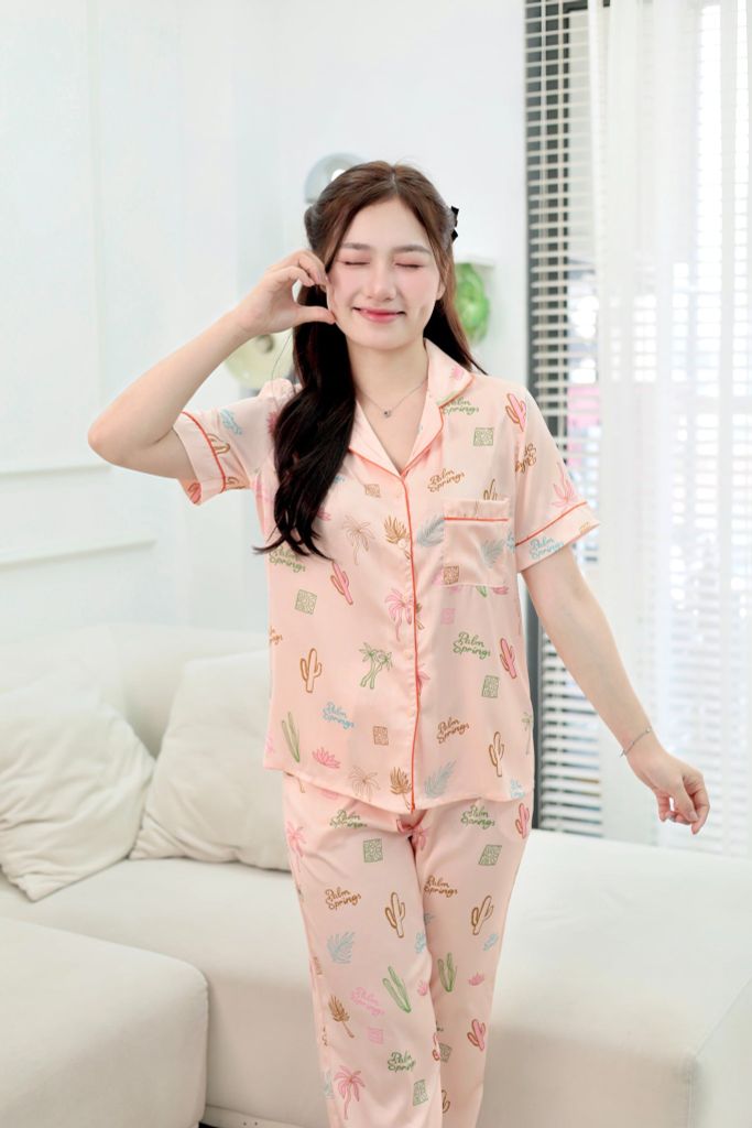 Pijama Lụa latin mềm mại, sang trọng Satino TNQD - Palm Orange