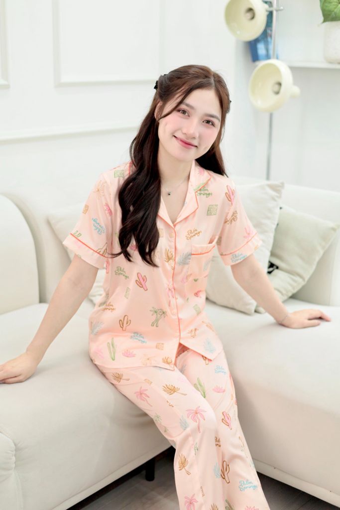 Pijama Lụa latin mềm mại, sang trọng Satino TNQD - Palm Orange