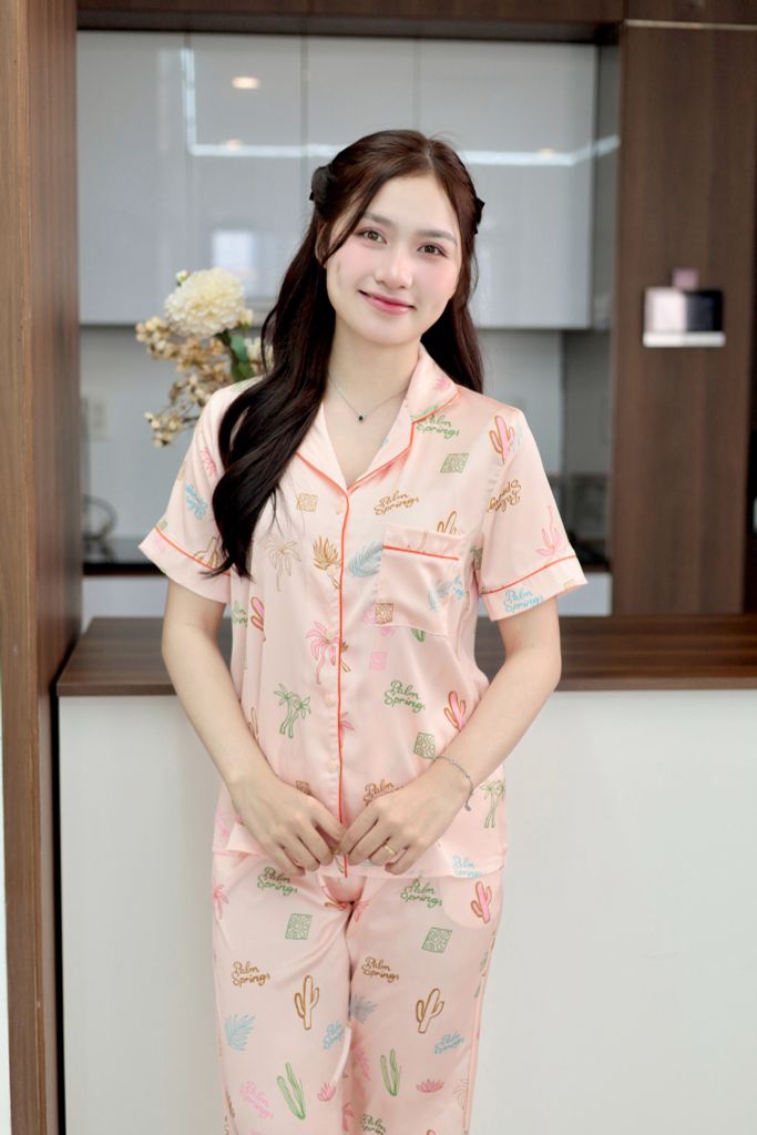 Pijama Lụa latin mềm mại, sang trọng Satino TNQD - Palm Orange