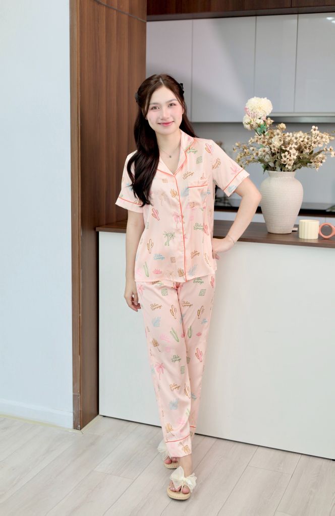 Pijama Lụa latin mềm mại, sang trọng Satino TNQD - Palm Orange