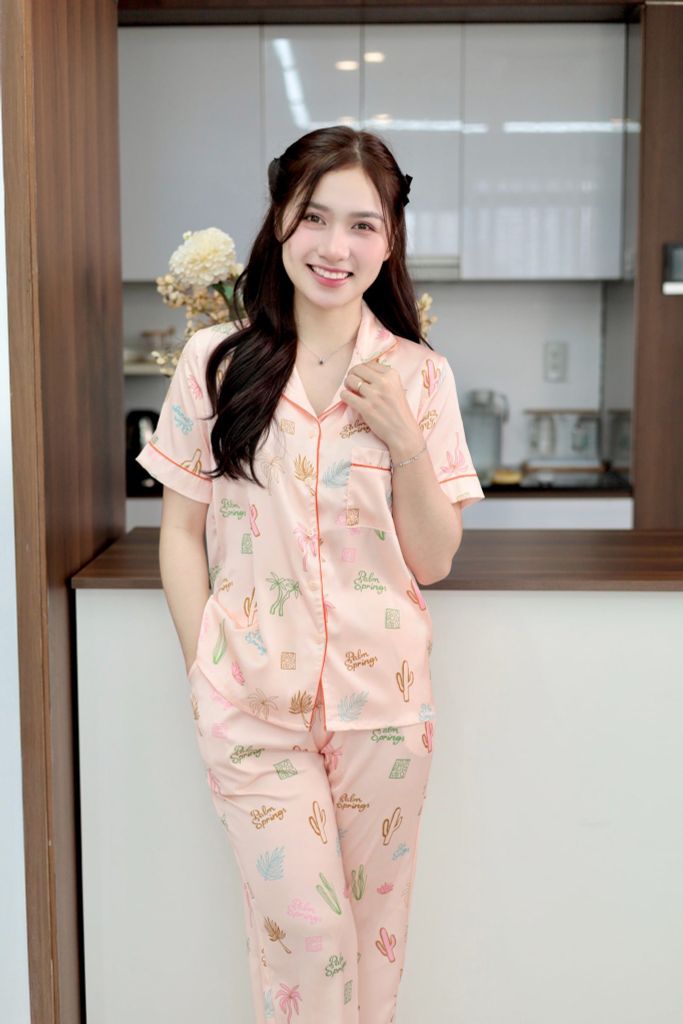 Pijama Lụa latin mềm mại, sang trọng Satino TNQD - Palm Orange