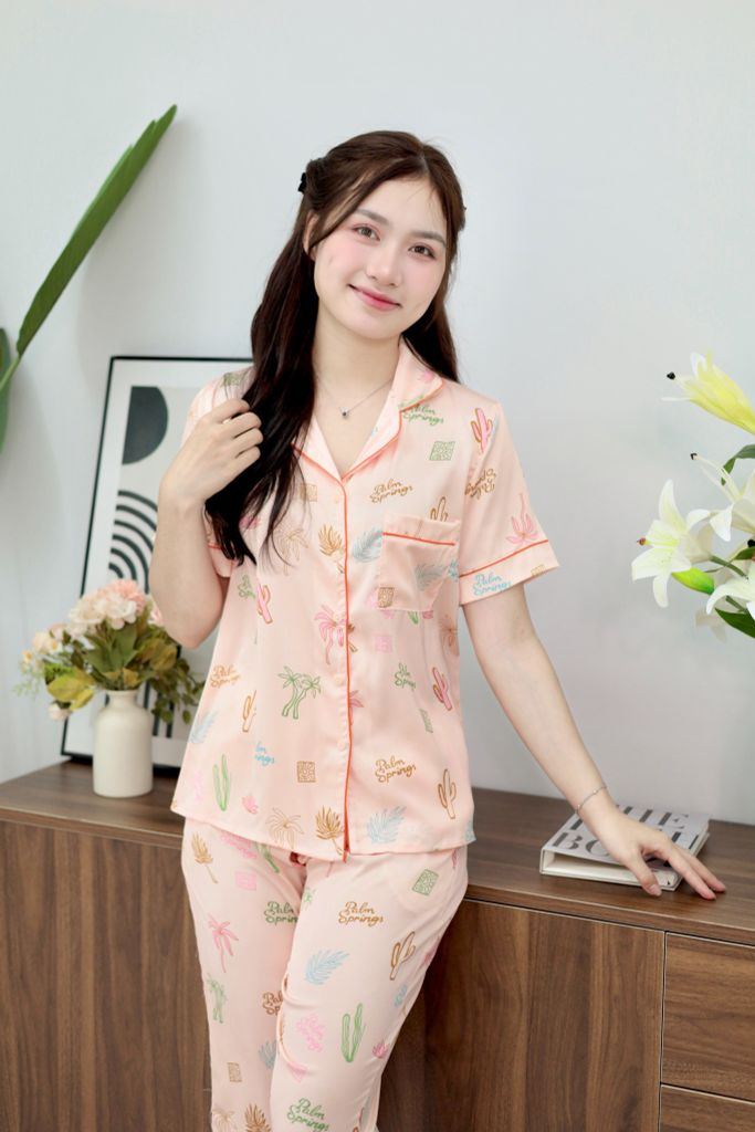 Pijama Lụa latin mềm mại, sang trọng Satino TNQD - Palm Orange