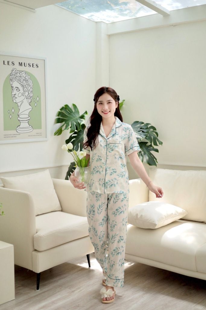 Pijama lụa Latin TNQD - Fiore Ivory