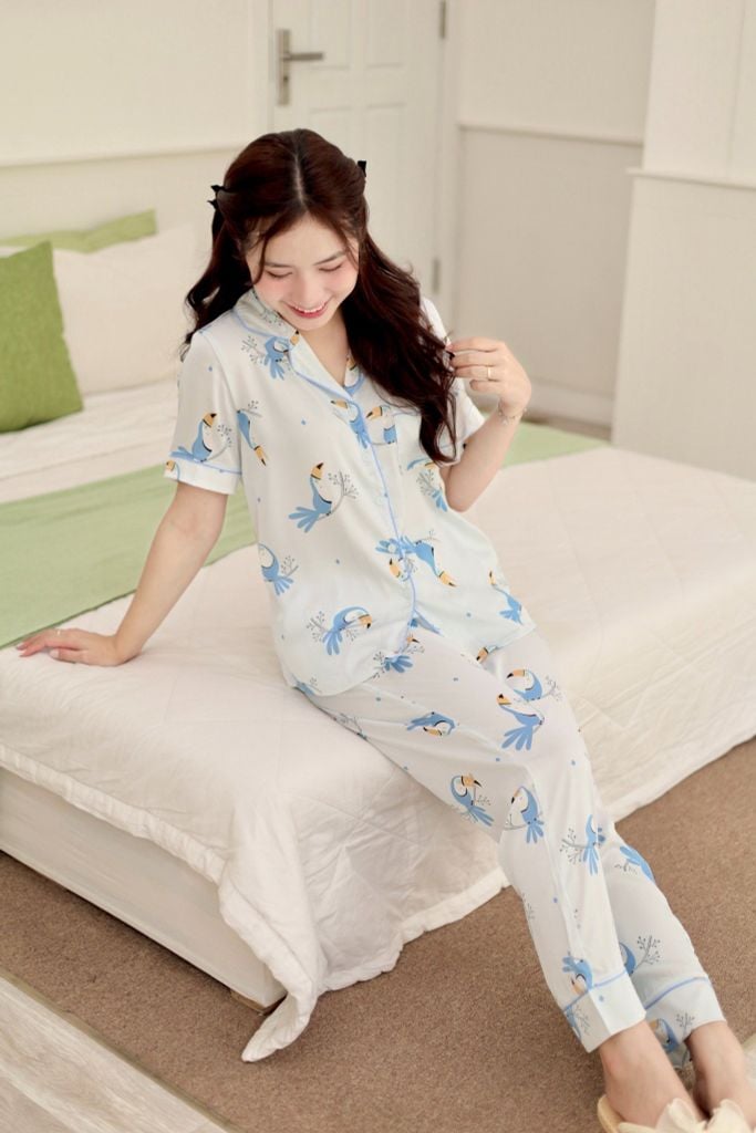 Pijama lụa Latin TNQD - Toco Light Blue