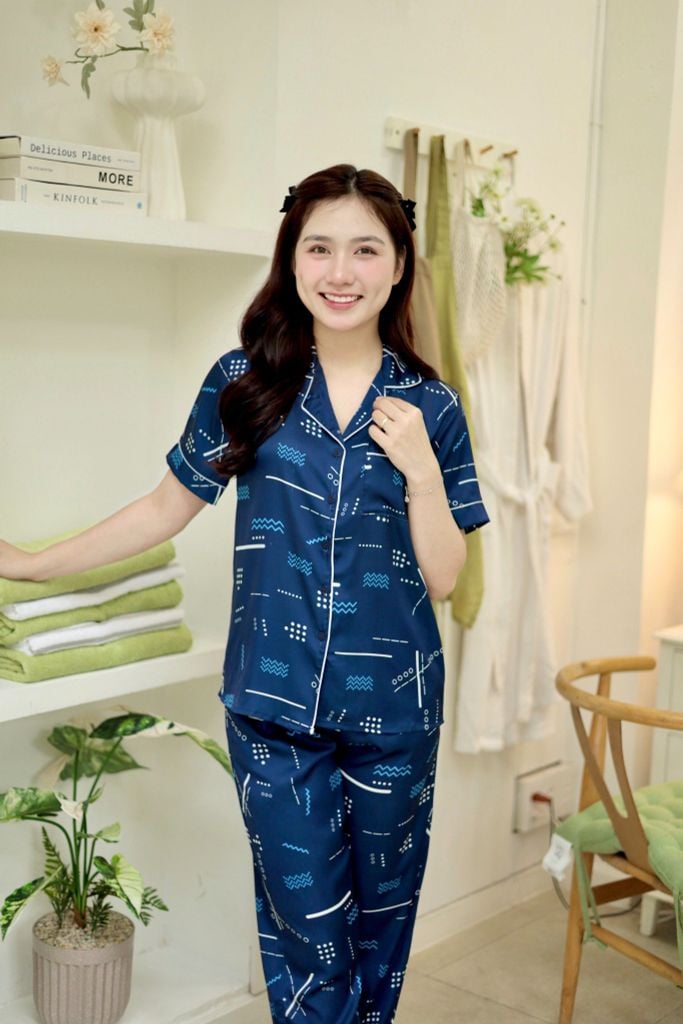 Pijama lụa Latin TNQD - Leni Dark Blue