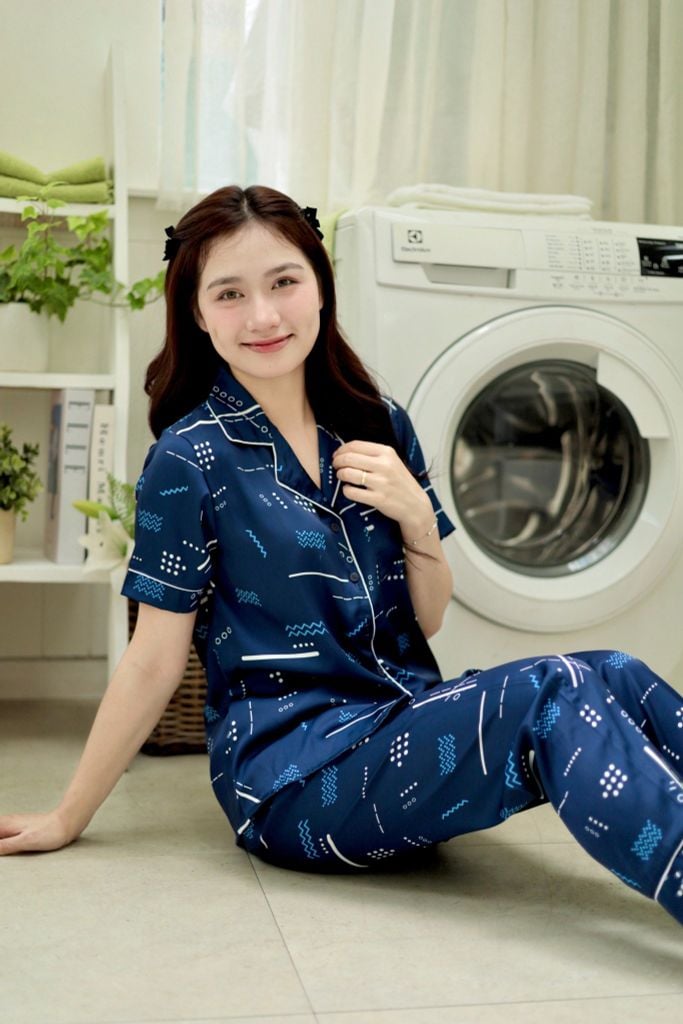 Pijama lụa Latin TNQD - Leni Dark Blue