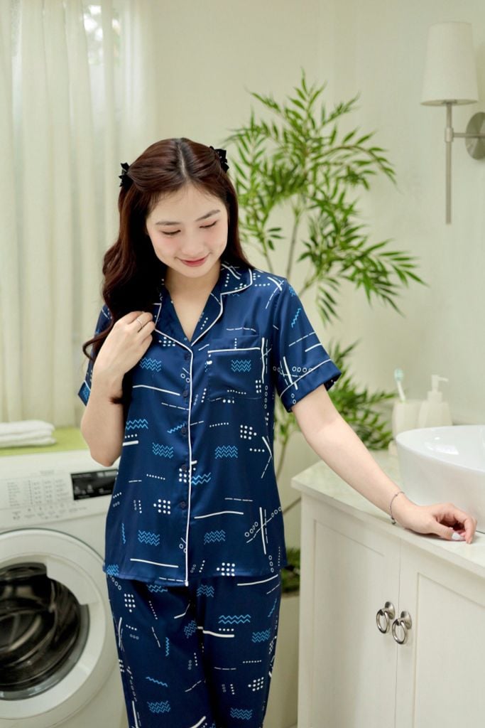 Pijama lụa Latin TNQD - Leni Dark Blue