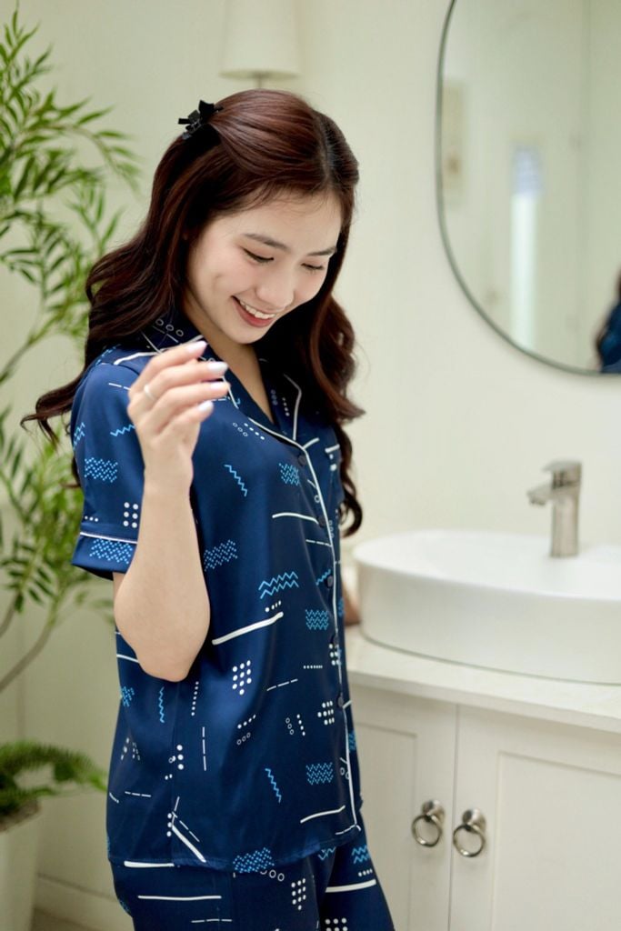 Pijama lụa Latin TNQD - Leni Dark Blue