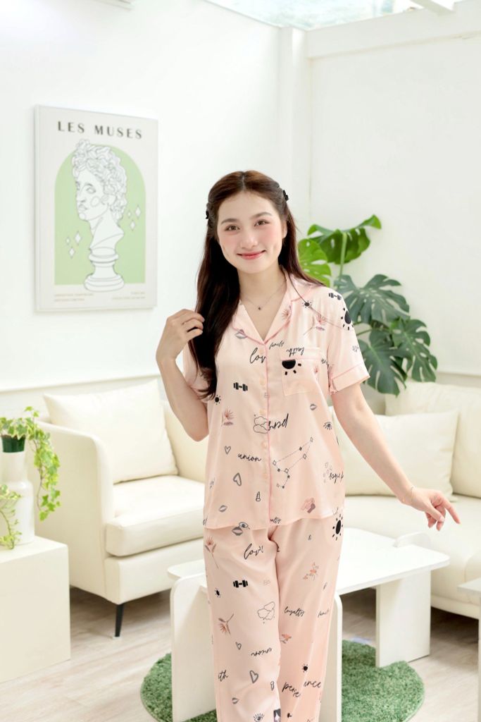 Pijama lụa Latin TNQD - Amour Peach