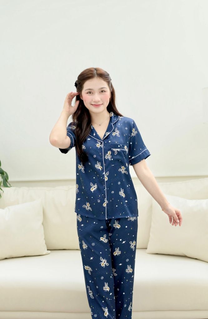 Pijama lụa Latin TNQD - Bee Dark Blue