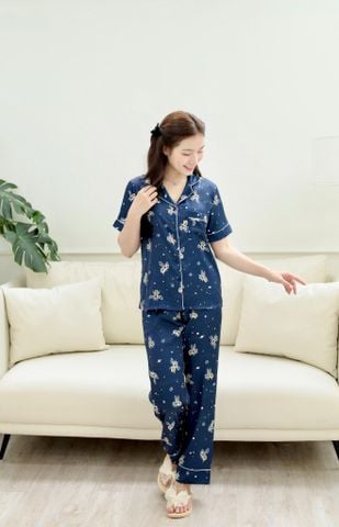 Pijama lụa Latin TNQD - Bee Dark Blue
