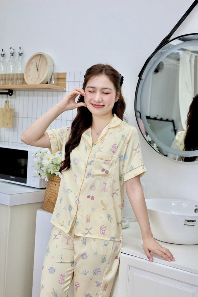 Pijama lụa Latin TNQD - Playful Lemon