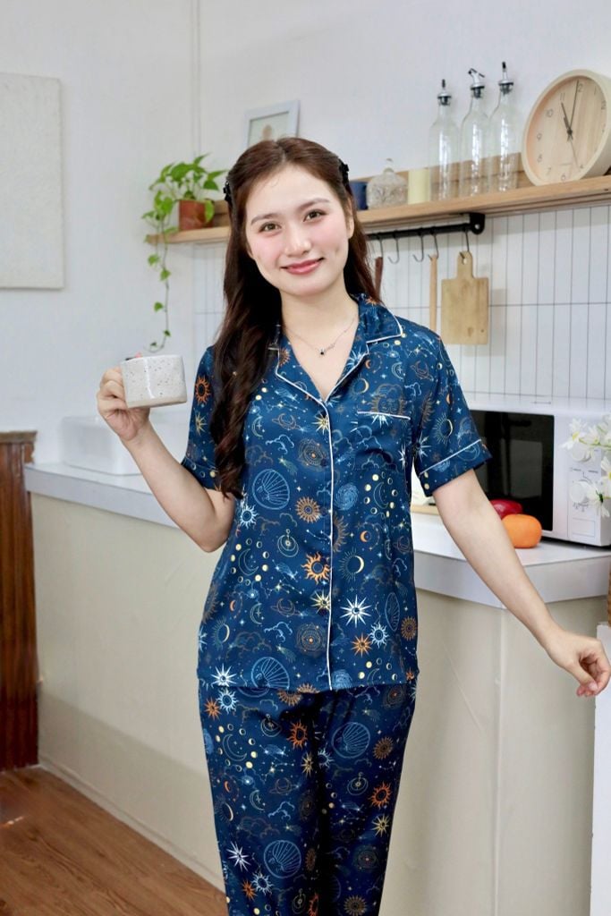 Pijama lụa Latin TNQD - Cosmic Mallard Green