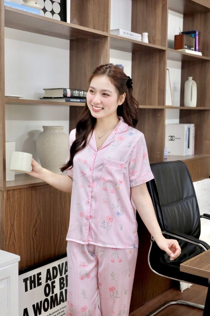 Pijama lụa Latin TNQD - Blossom Baby Pink