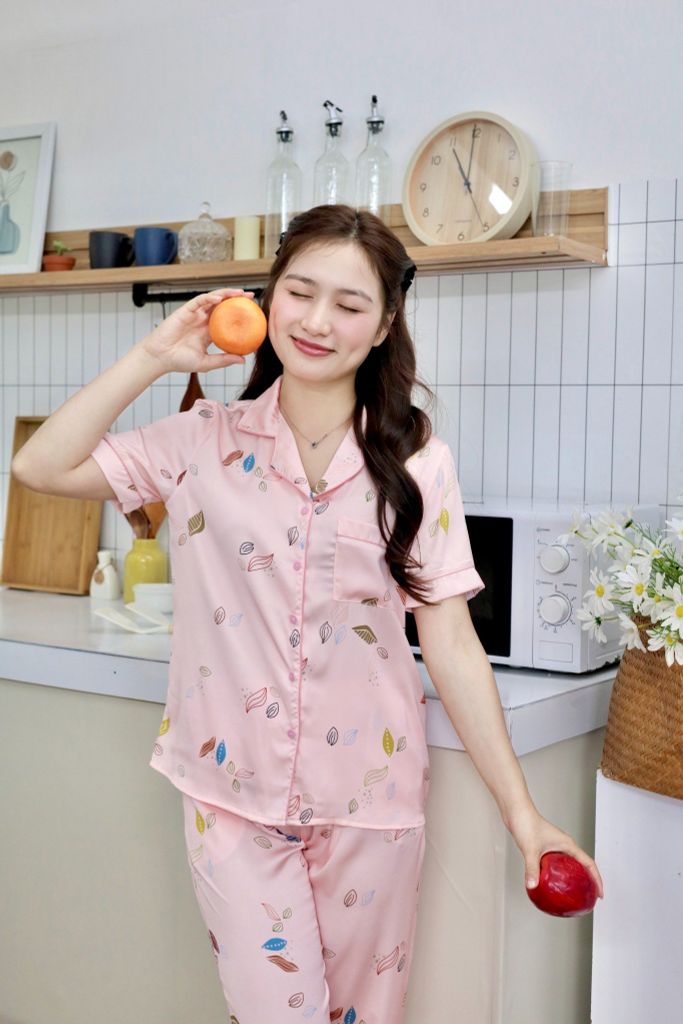 Pijama lụa Latin TNQD - Leaf Blush Pink