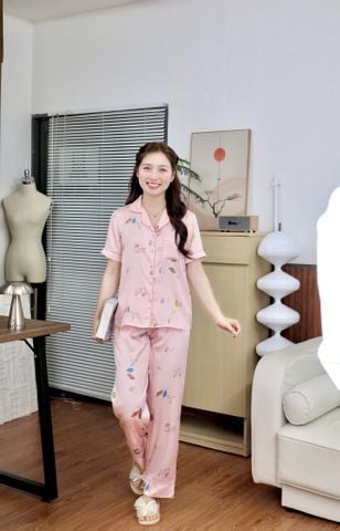 Pijama lụa Latin TNQD - Leaf Blush Pink